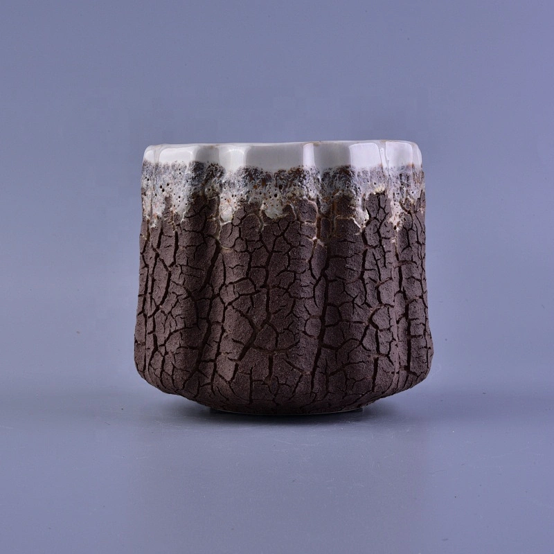 Flower shape amber geo cut brass tea light ceramic candle jar