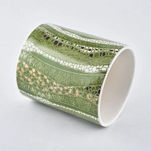 Sunny new design Luxury custom green printing glass candle vessel containers 10oz 20oz