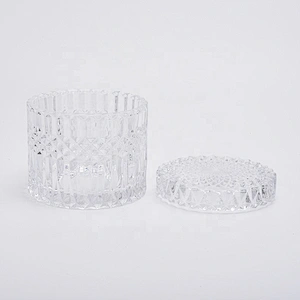 Clear engraving votive candle jar glass candle holder with lid home decoration