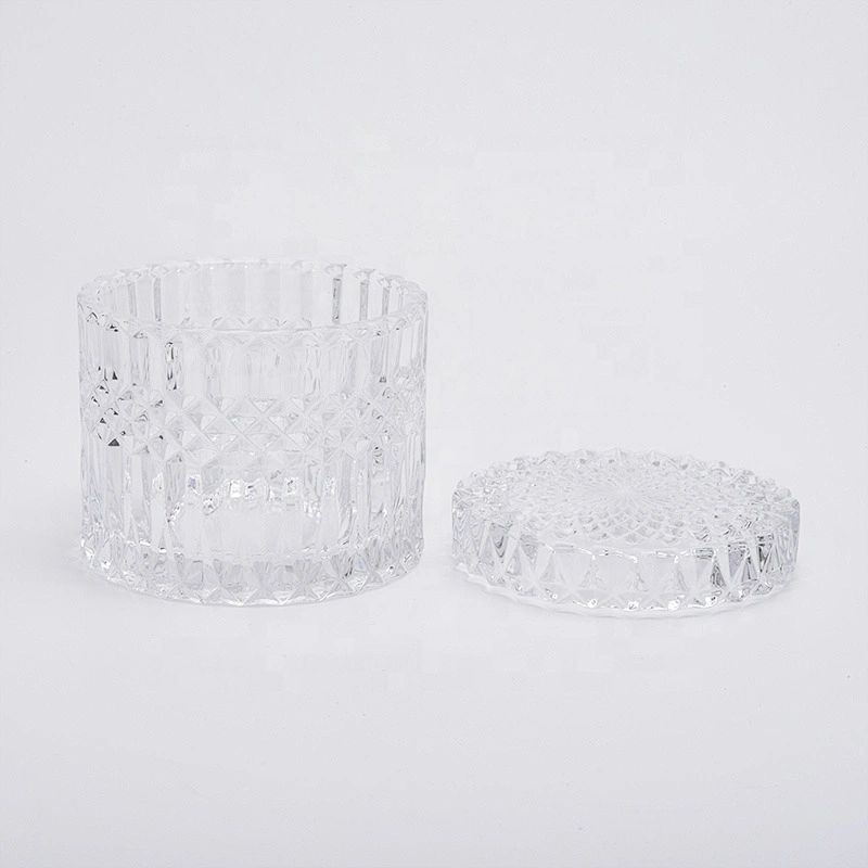 Clear engraving votive candle jar glass candle holder with lid home decoration