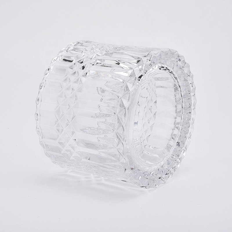 Clear engraving votive candle jar glass candle holder with lid home decoration