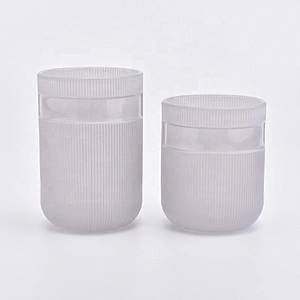 Cylinder customized striped candle jars glass candle holder home decoration