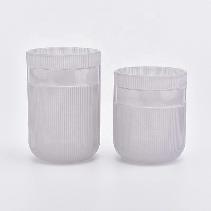 Cylinder customized striped candle jars glass candle holder home decoration