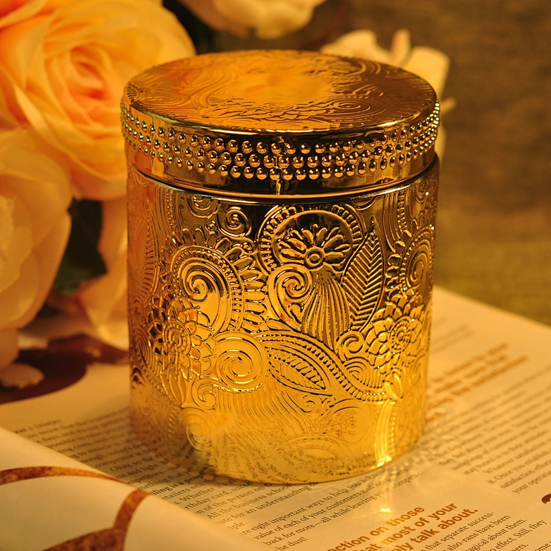 Supplier Luxury Custom golden glass candle jars with gold lid