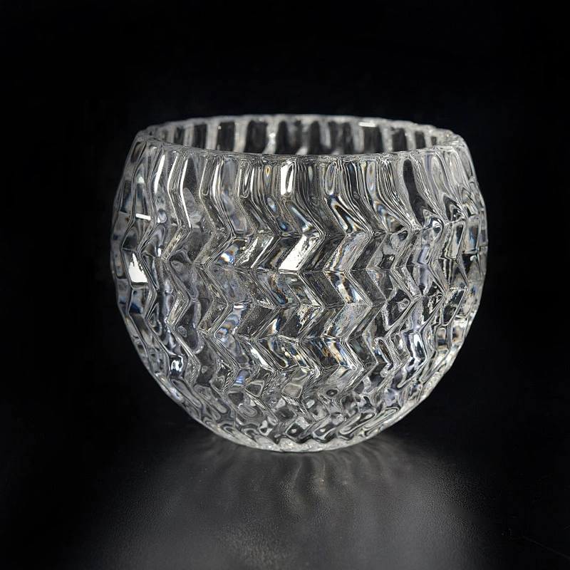 Embossed round Glass Candle container tea light candle bowl home Decor in bulk