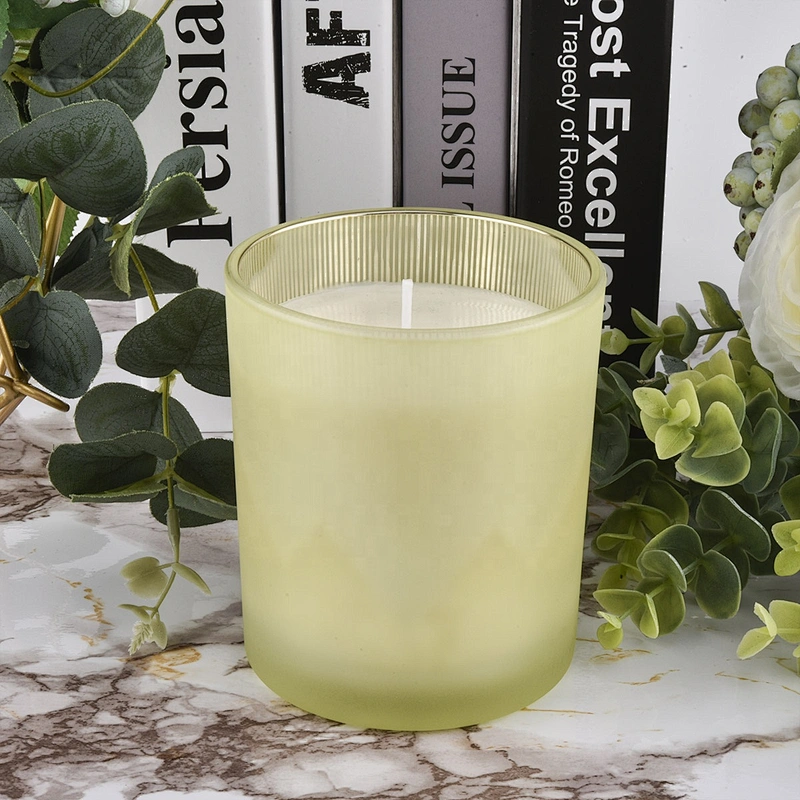 Wholesales cylinder luxury golden frosted glass candle holders jar 10oz 20oz