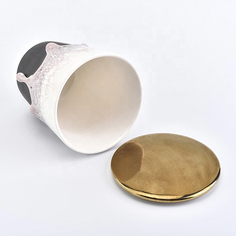 Cylinder matte ceramic candle jar handmade glazed candle holder with metal lid party decor