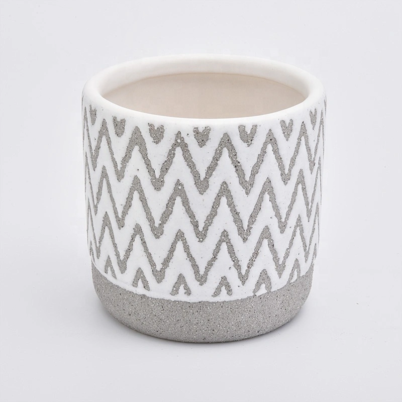 Grey cylinder ceramic candle containers halloween table candle holders for home decor