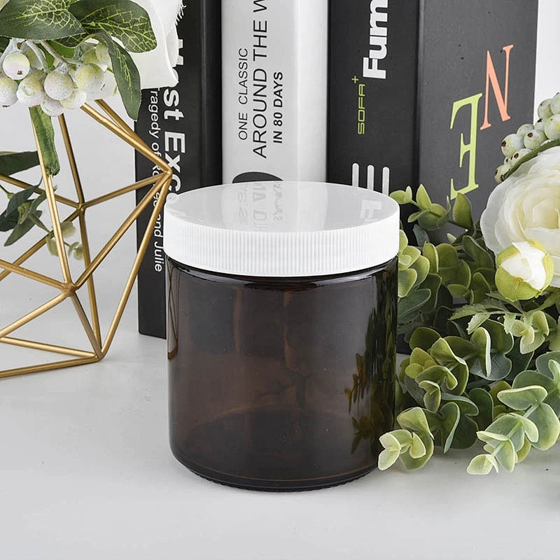 Factory price tealight amber candle glass jar with white cover