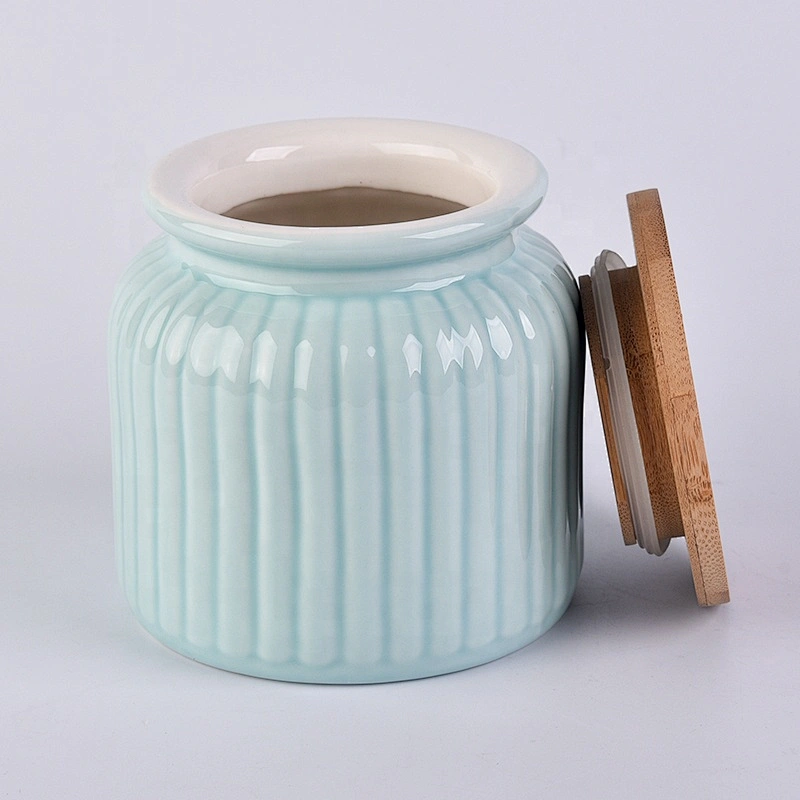 680ml Blue ceramic candle jar votive candle tins with wooden lids party decor