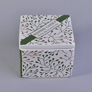 Wholesales vintage square empty ceramic candle holders with lid