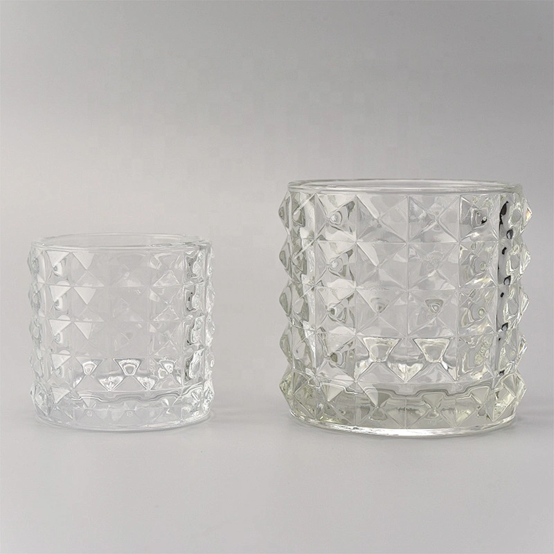 Wholesale cylinder glass candle  holders embossement home decoration