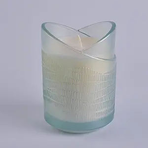 unique designed glass candle holder light green translucent candle jar