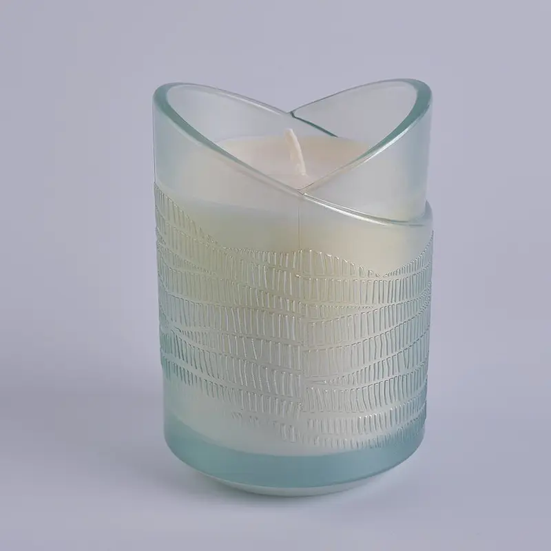 unique designed glass candle holder light green translucent candle jar