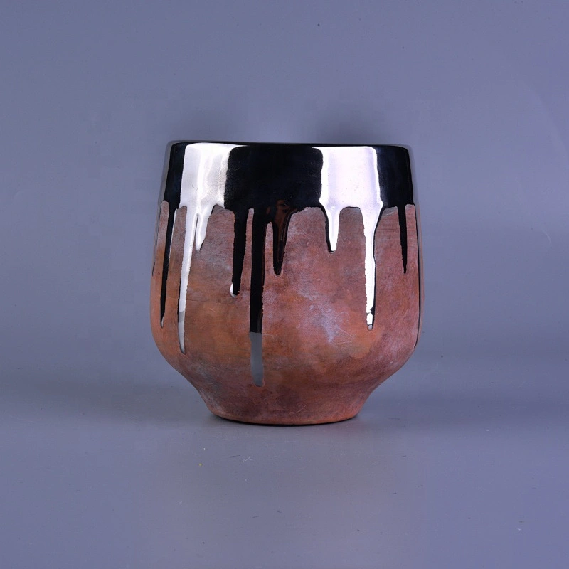 900ml Silver and Pink Stoneware Ceramic Candle Holders for Home Decoration