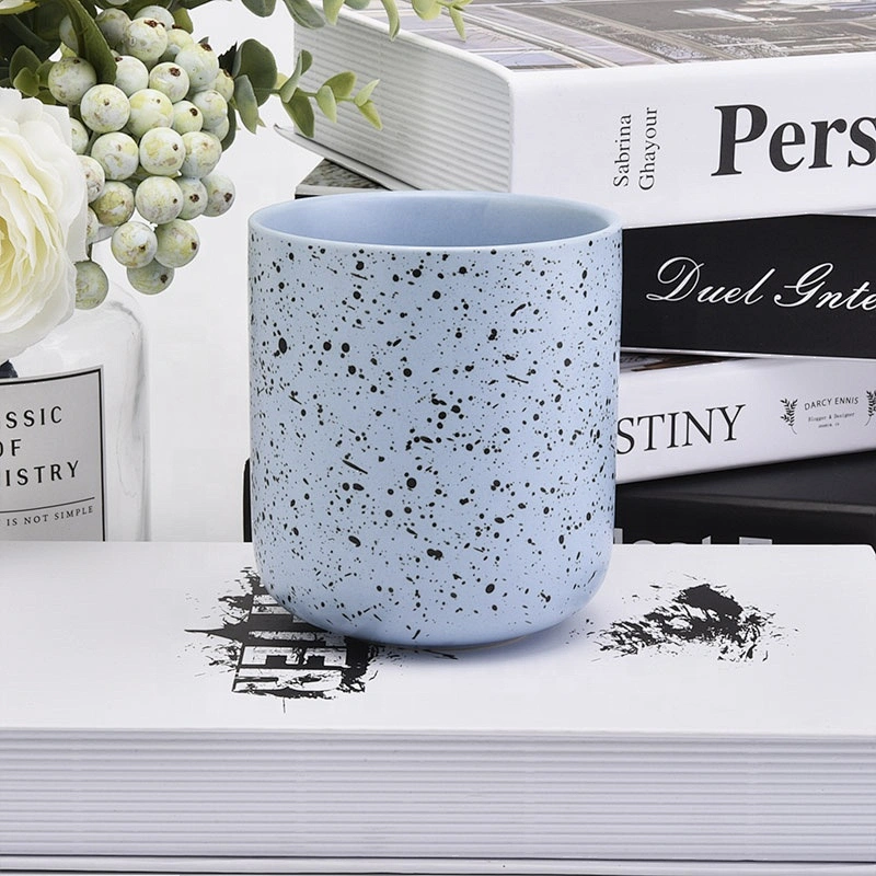 cylinder blue ceramic candle jar tealight candle holders home decoration