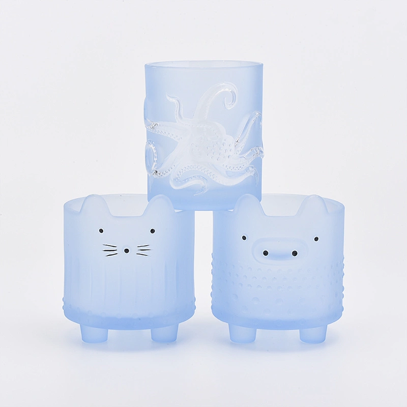 412ML Lovely Piggy blue  Glass Candle Holders Candles Jar for Decor