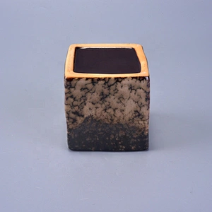 Square brown ceramic candle holder christmas