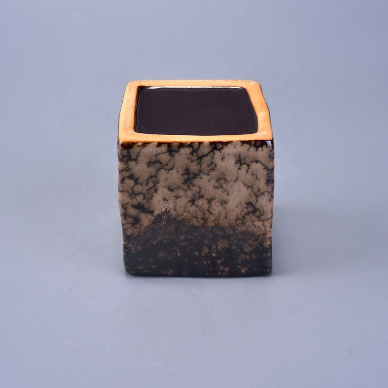 Square brown ceramic candle holder christmas