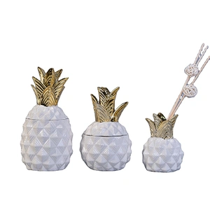 Sunny custom empty white pineapple ceramic jar for candle making with gold lid