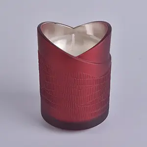 red heart shaped electroplated  glass candle vessels