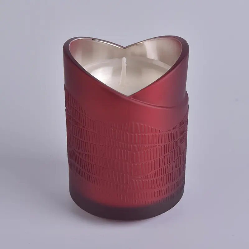 red heart shaped electroplated  glass candle vessels