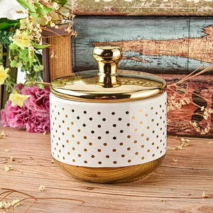 Bulk custom electroplated ceramic tealight candle containers with golden lids