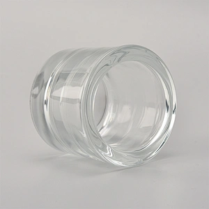 thick glass candle vessel, transparent candle holder