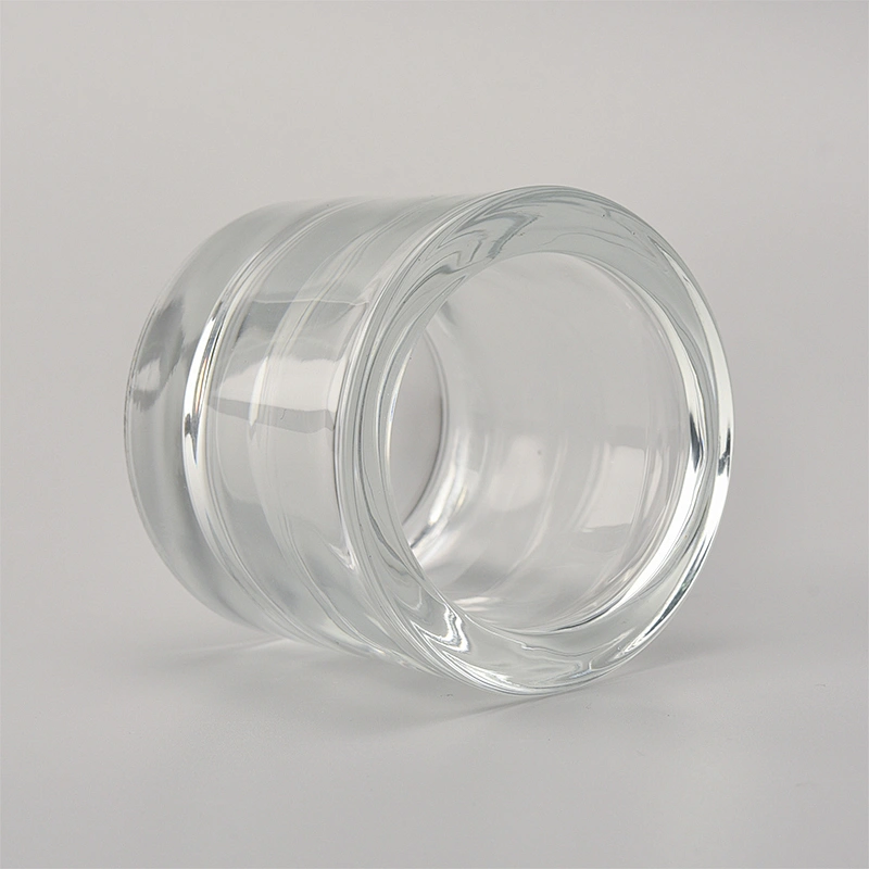 thick glass candle vessel, transparent candle holder