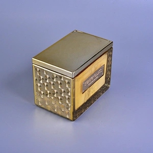 Sunny design golden luxury square glass candle holder and lid
