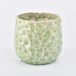 Embossed ceramic candle jars custom candle holders home decor