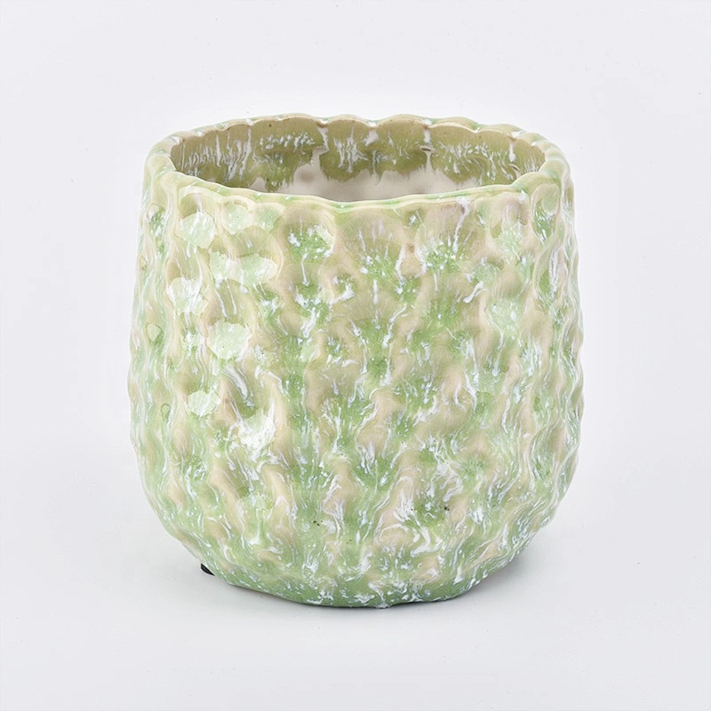 Embossed ceramic candle jars custom candle holders home decor