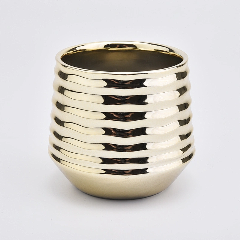 gold plating ceramic candle container, shiny candle jar12oz