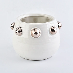 Wholesale White Ceramic Candle Holder with Metallic Dotted Bulge Home Decoration