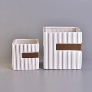 12oz Square Ceramic Candle Holders Stripes Pattern Home Decoration
