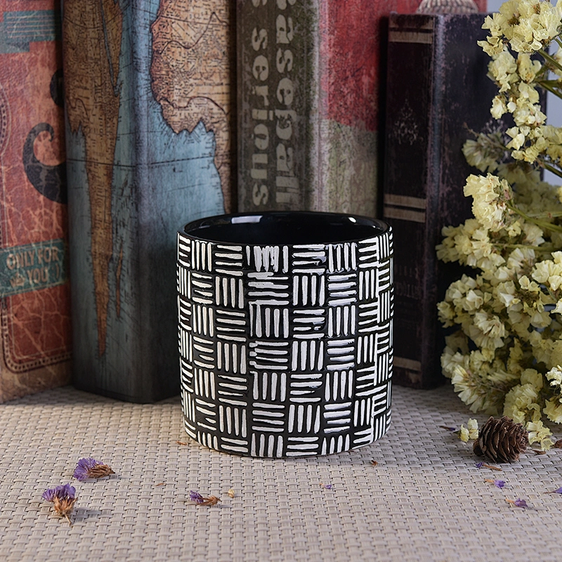 round ceramic candle jars woven pattern ceramic candle holders
