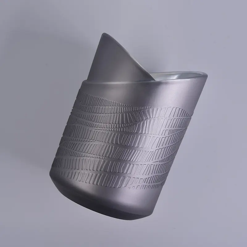 8 oz glass grey candle holder in unique design