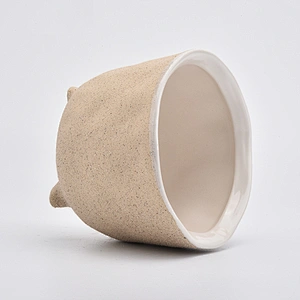light yellow matte ceramic vessel for plants, ceramic container for candles