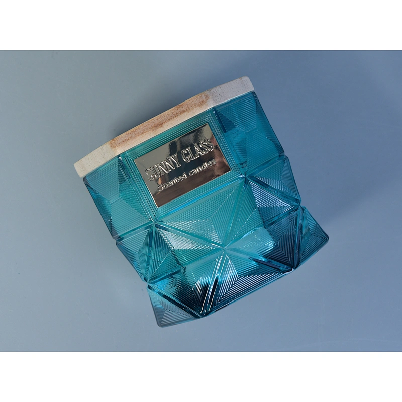 hexagon glass candle jar with wood lid, luxury glass candle holder