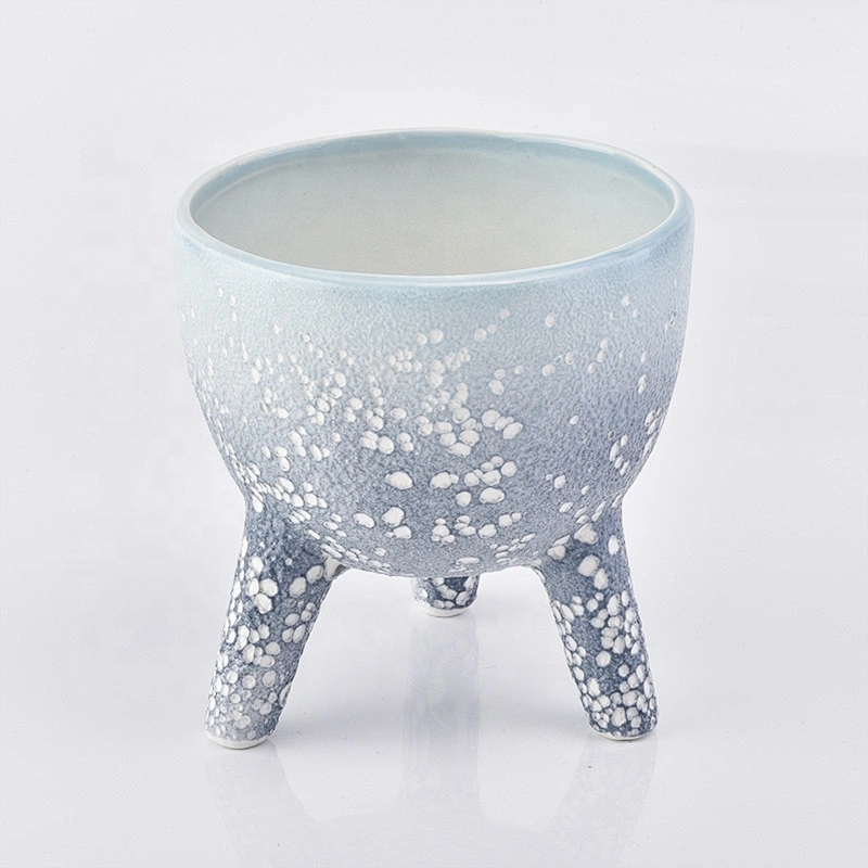 Gradient sapphire footed ceramic candle holder white dotted varnish small home decor