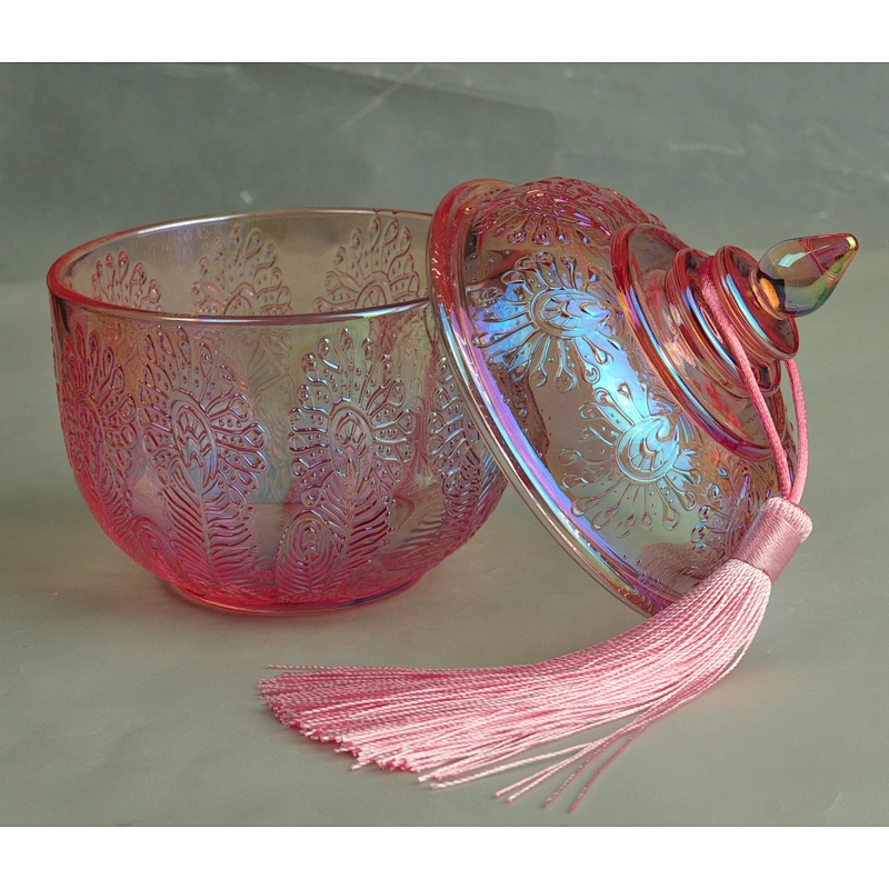 8oz 10oz Sunny pink decorative luxury glass candle vessel with lid