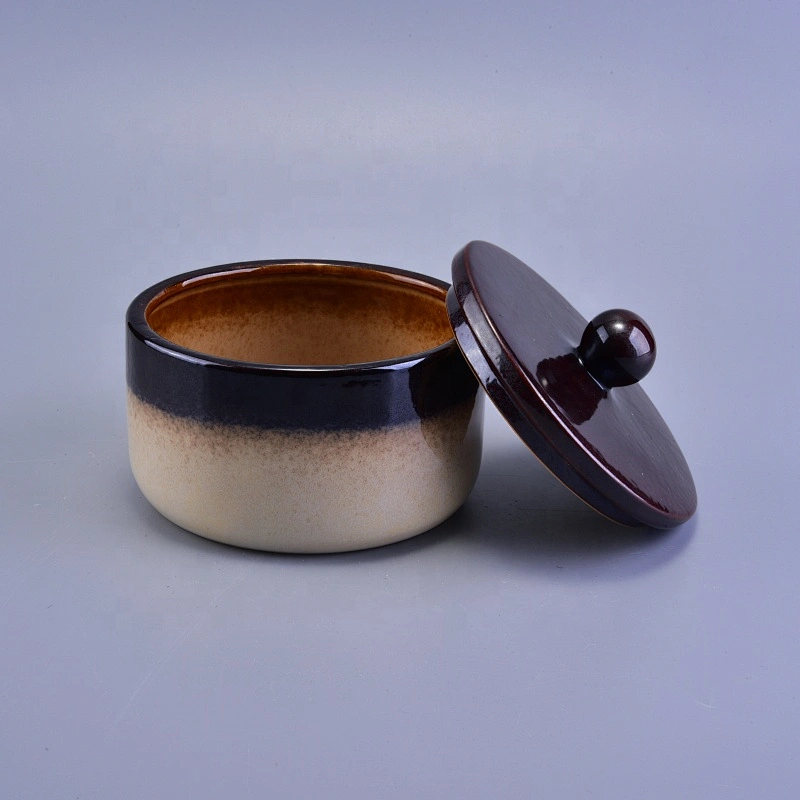 500ml Brown round ceramic votive candle holders with lids