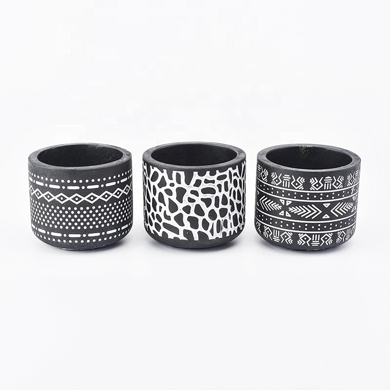 Wholesale custom black concrete candle holder cylinder home decoration