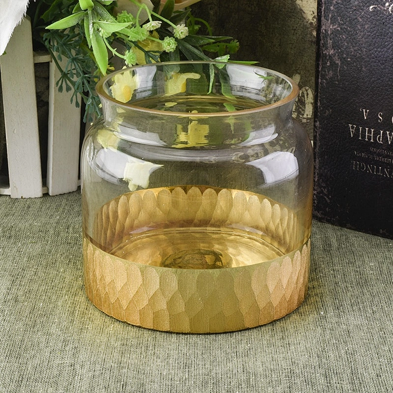Gold dip engraved base glass candle jar home decoration wholesale