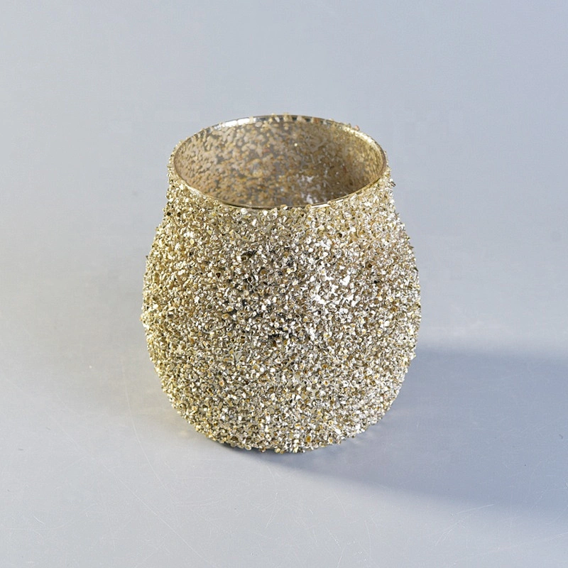 Luxurious glass candle holder with gold granular varnish home decoration wholesale