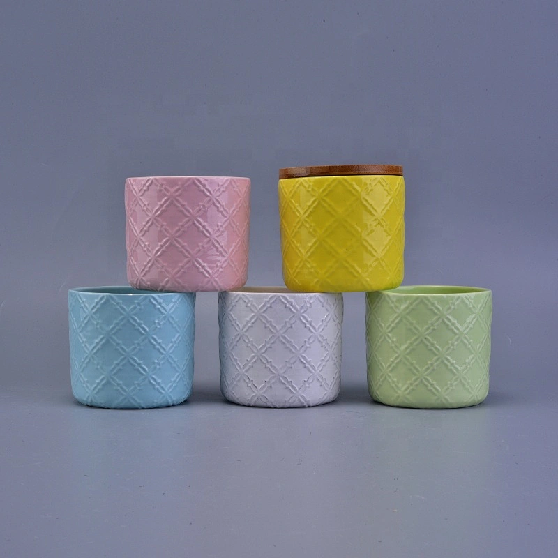 Wholesales pink ceramic candle holder with wood lid