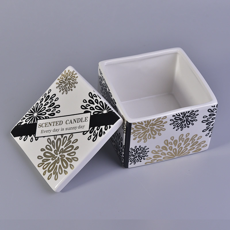 10oz 12oz Luxury square custom ceramic candle jar with lid
