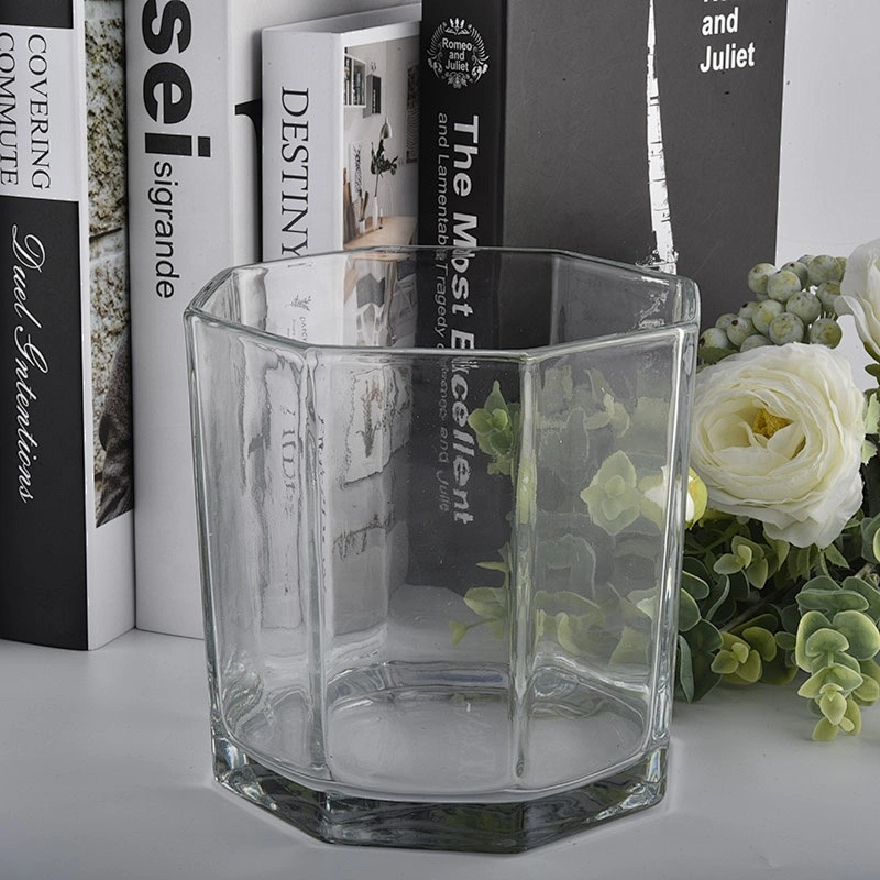 hexagonal glass candle jars with large capacity