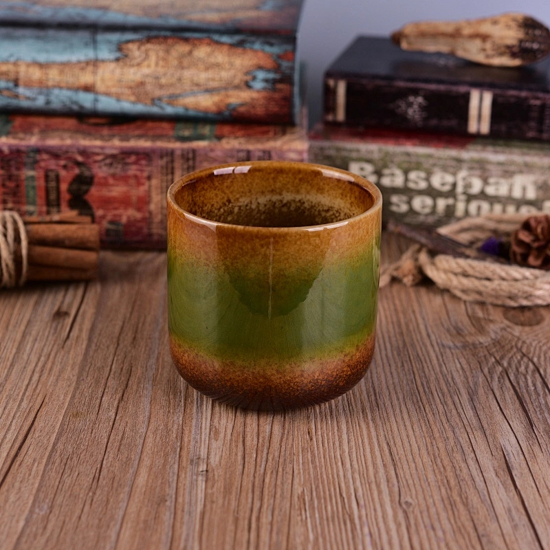 Cylinder ceramic iridescent candle jars wholesales