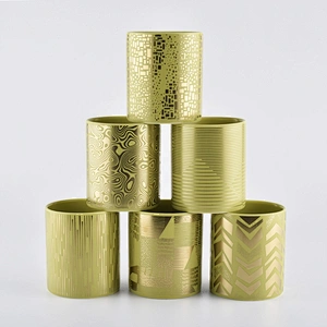 Leather Golden Ceramic Candle Container With Ceramic Lid